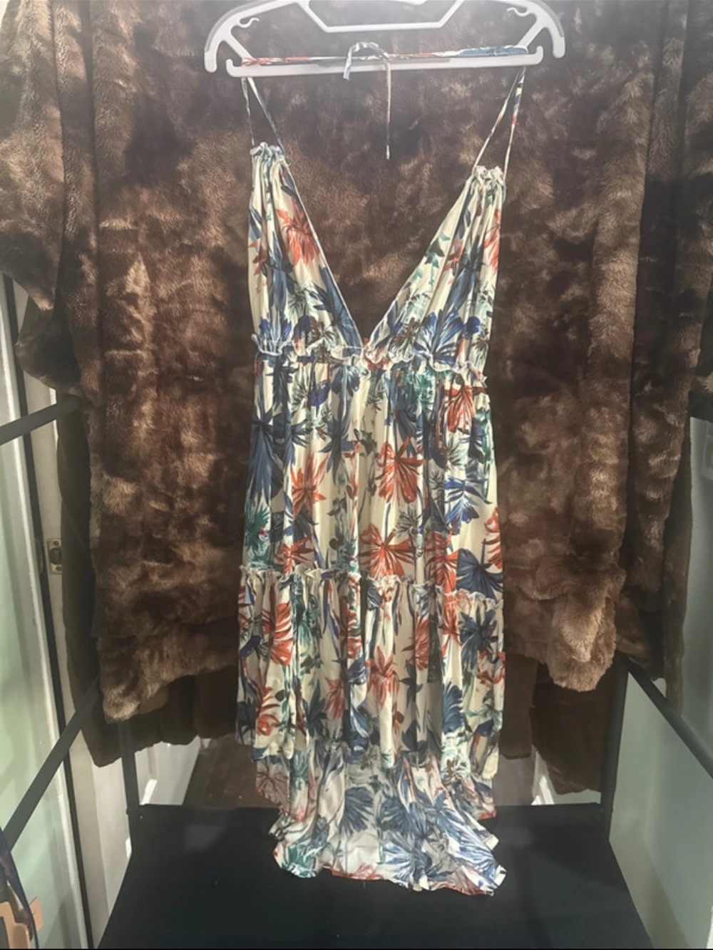Floral Tiered Maxi Dress - Cream with Blue & Orange Floral, never worn